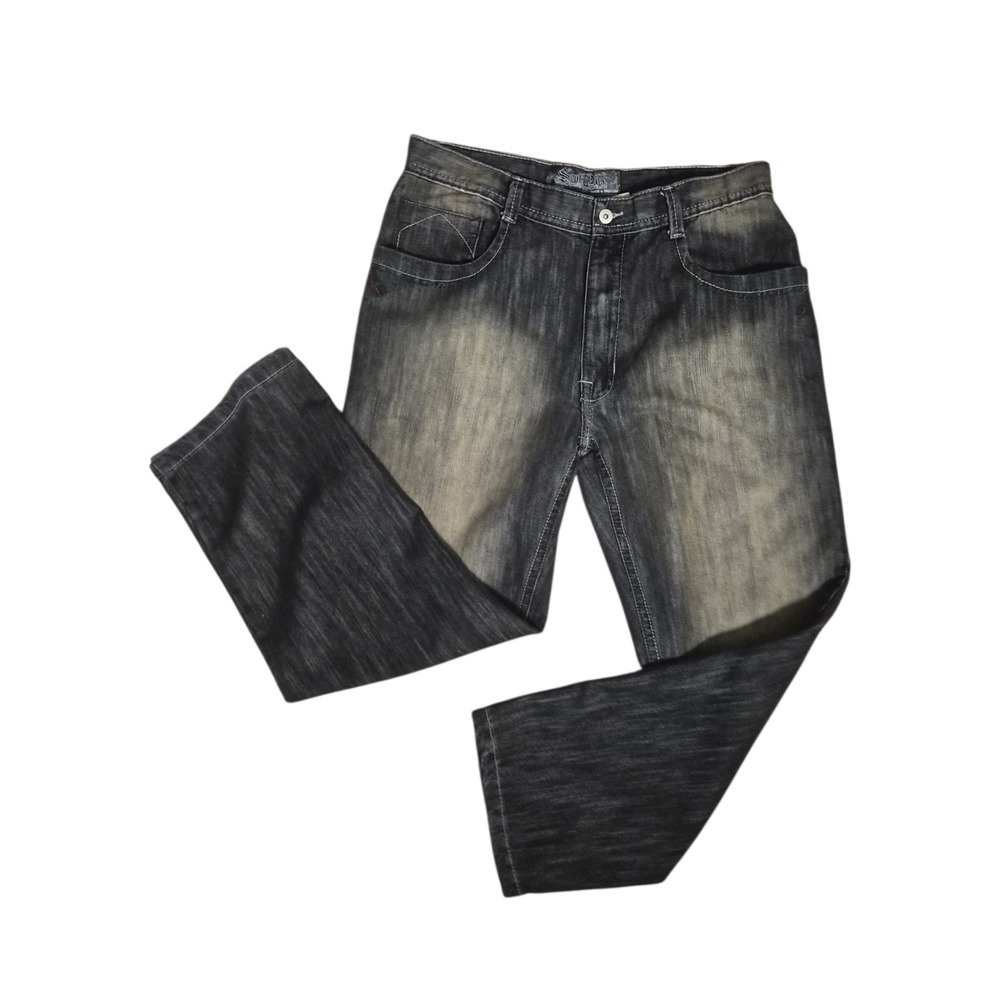 Southpole Premium Collection Baggy Studded Jeans Faded Black Y2K Mens 36x31